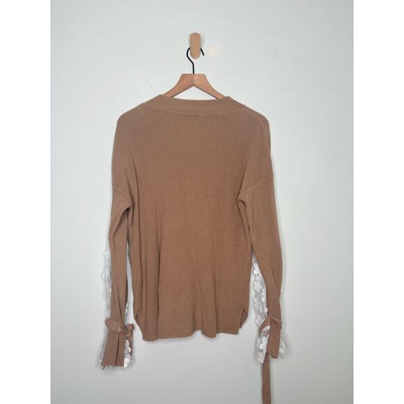 French Connection Caballo Floral Lace Sleeve Sweater Medium V Neck Balletcore - Picture 7 of 9